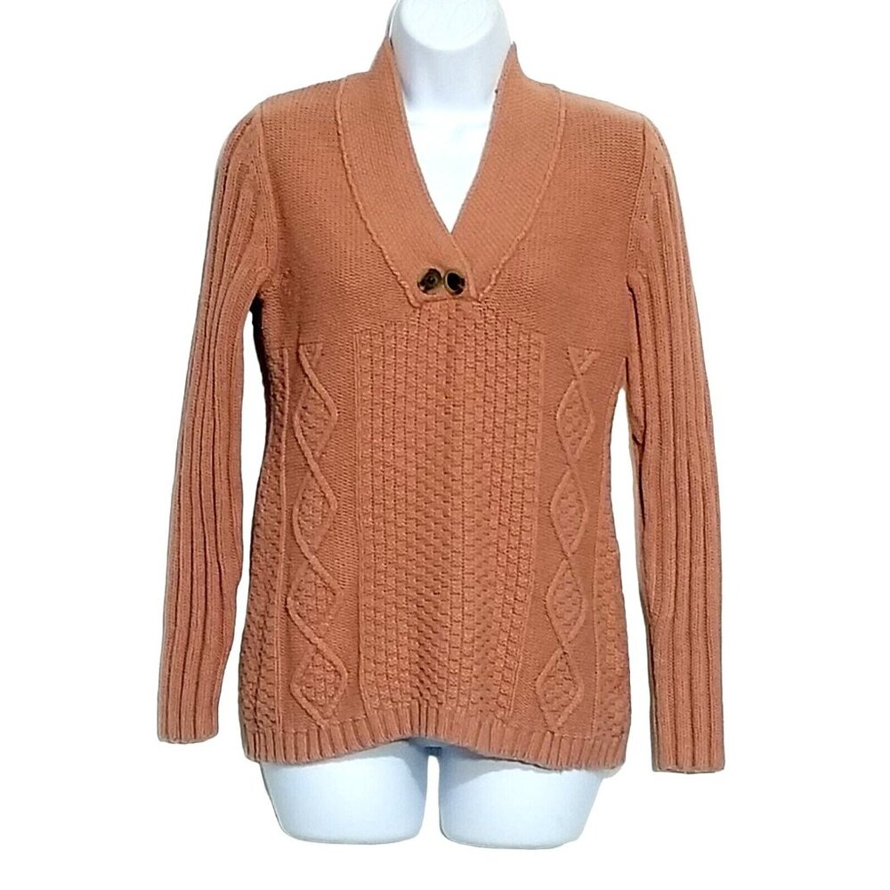 Natural Reflections Womens V Neck Long Sleeve Pullover Cable Knit Sweater Small - Picture 2 of 9
